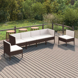 6 Piece Garden Lounge Set with Cushions Poly Rattan Brown