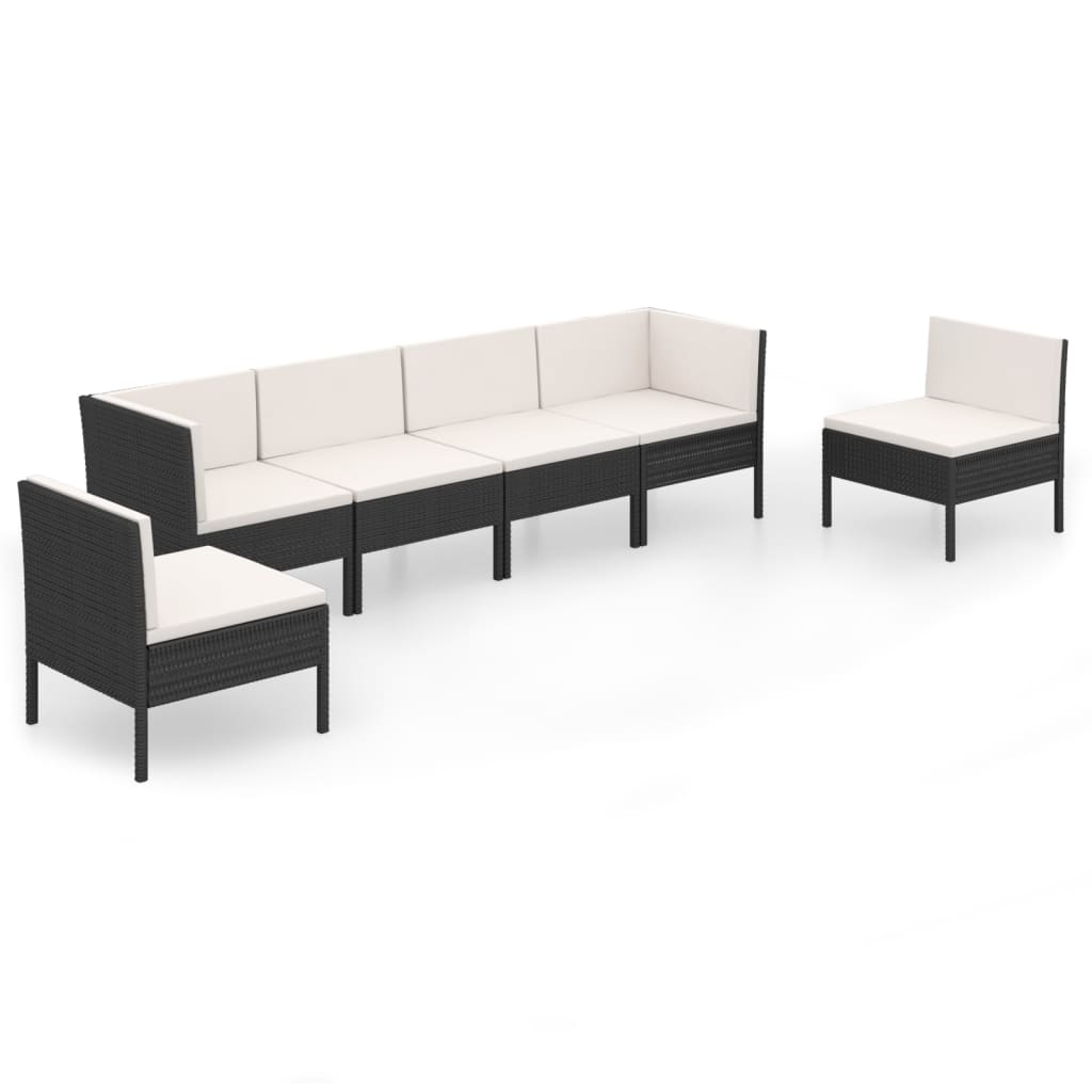 6 Piece Garden Lounge Set with Cushions Poly Rattan Black