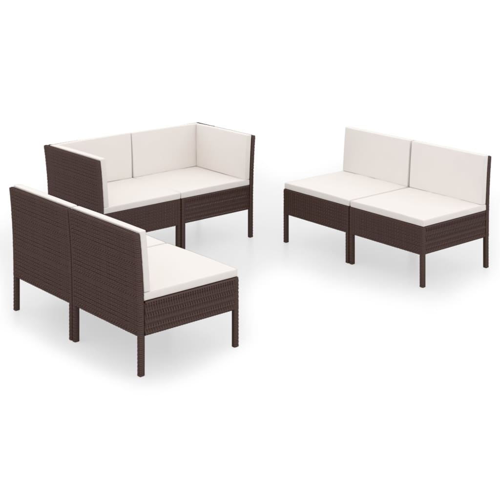 6 Piece Garden Lounge Set with Cushions Poly Rattan Brown
