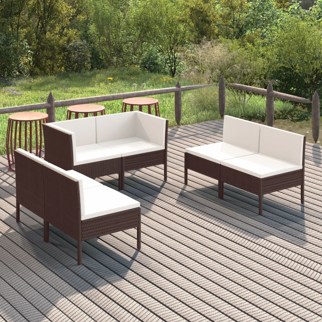 6 Piece Garden Lounge Set with Cushions Poly Rattan Brown