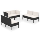 6 Piece Garden Lounge Set with Cushions Poly Rattan Black - Front View