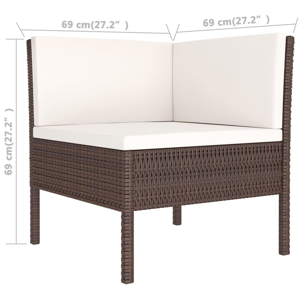 5 Piece Garden Lounge Set with Cushions Poly Rattan Brown