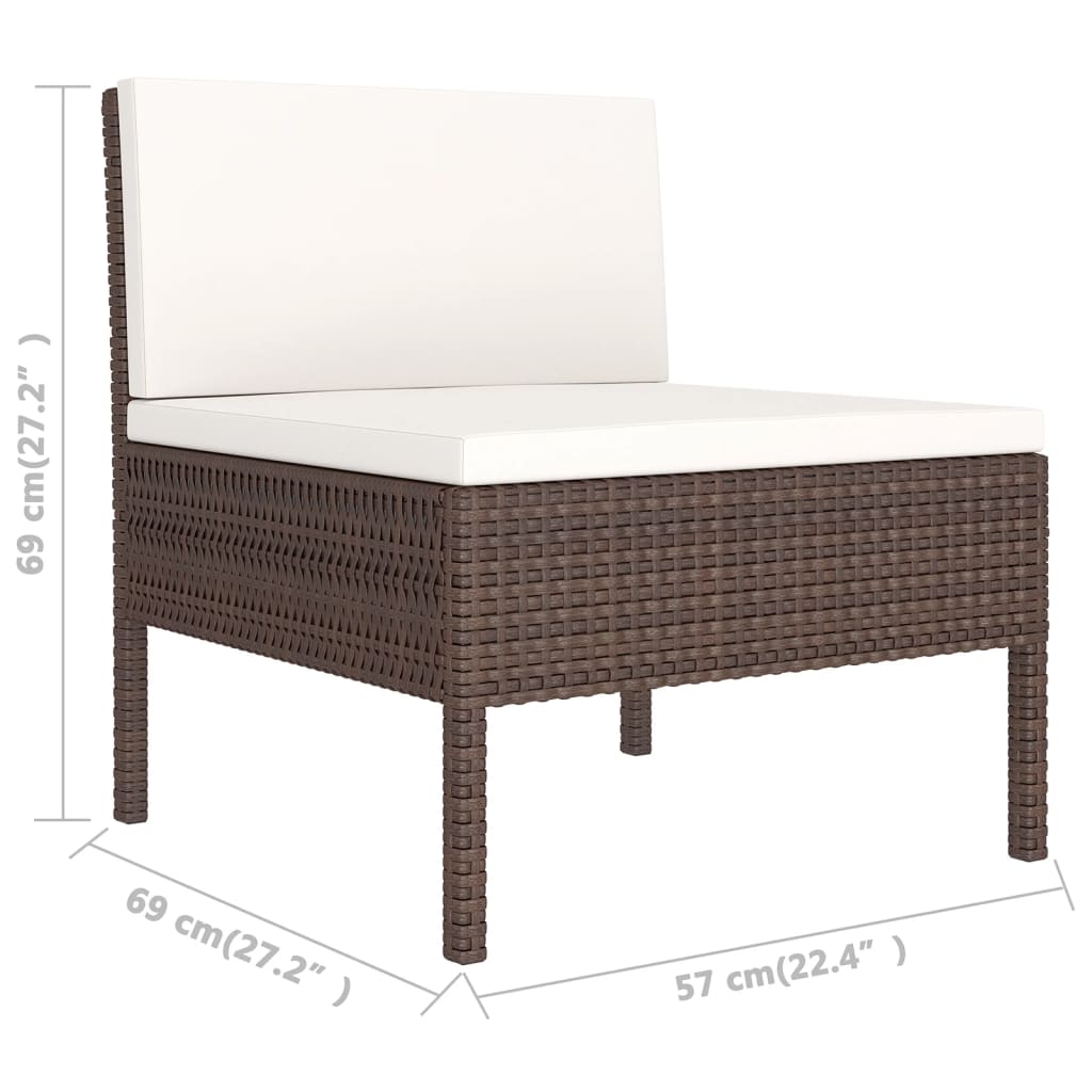5 Piece Garden Lounge Set with Cushions Poly Rattan Brown