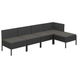 5 Piece Garden Lounge Set with Cushions Poly Rattan Black - Front View