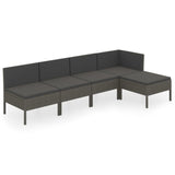 5 Piece Garden Lounge Set with Cushions Poly Rattan Grey - Front View
