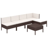 6 Piece Garden Lounge Set with Cushions Poly Rattan Brown - Front View