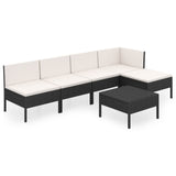 6 Piece Garden Lounge Set with Cushions Poly Rattan Black