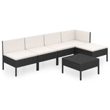 6 Piece Garden Lounge Set with Cushions Poly Rattan Black - Front View