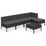 6 Piece Garden Lounge Set with Cushions Poly Rattan Black - Front View