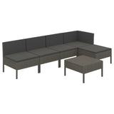 6 Piece Garden Lounge Set with Cushions Poly Rattan Grey - Front View