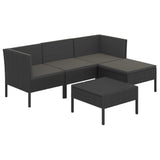 5 Piece Garden Lounge Set with Cushions Poly Rattan Black - Front View