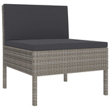 5 Piece Garden Lounge Set with Cushions Poly Rattan Grey - Rear View