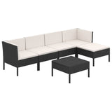 6 Piece Garden Lounge Set with Cushions Poly Rattan Black - Front View