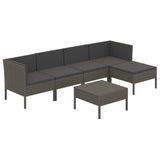 6 Piece Garden Lounge Set with Cushions Poly Rattan Grey - Front View