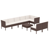 9 Piece Garden Lounge Set with Cushions Poly Rattan Brown