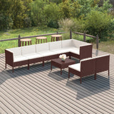 9 Piece Garden Lounge Set with Cushions Poly Rattan Brown