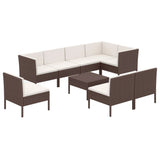 9 Piece Garden Lounge Set with Cushions Poly Rattan Brown