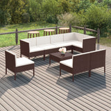 9 Piece Garden Lounge Set with Cushions Poly Rattan Brown