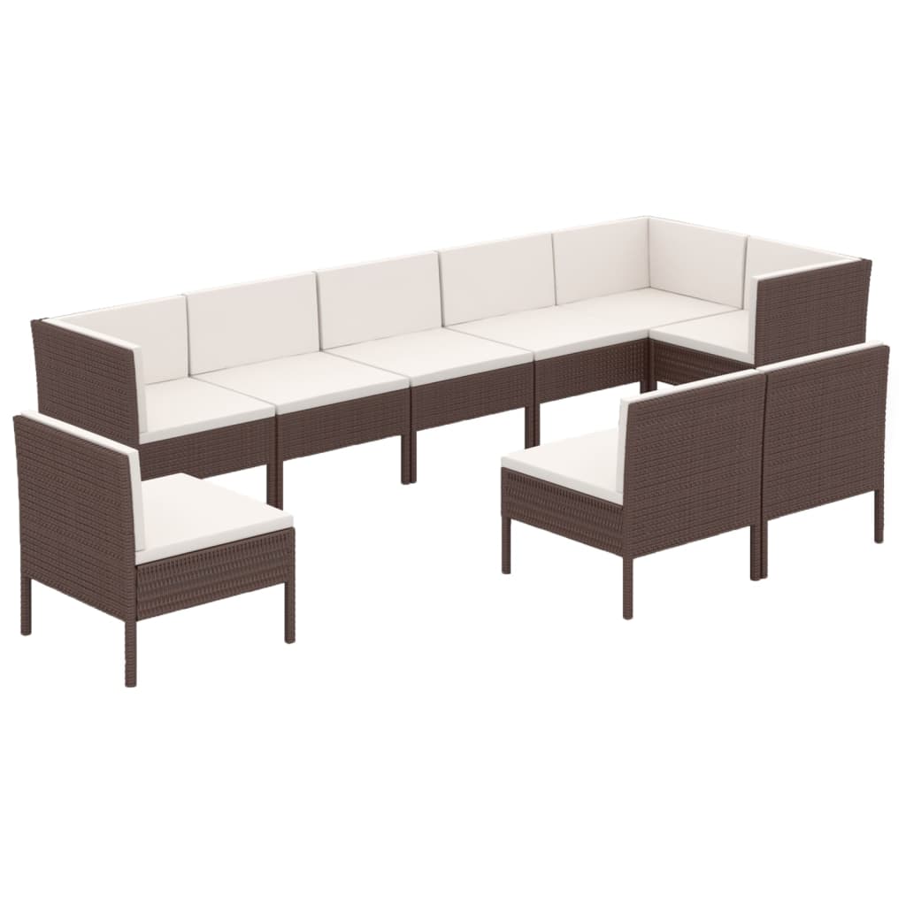 9 Piece Garden Lounge Set with Cushions Poly Rattan Brown
