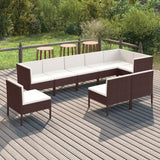 9 Piece Garden Lounge Set with Cushions Poly Rattan Brown