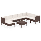 9 Piece Garden Lounge Set with Cushions Poly Rattan Brown - Front View