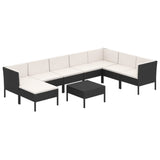9 Piece Garden Lounge Set with Cushions Poly Rattan Black - Front View