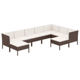 9 Piece Garden Lounge Set with Cushions Poly Rattan Brown - Front View