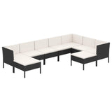 9 Piece Garden Lounge Set with Cushions Poly Rattan Black - Front View