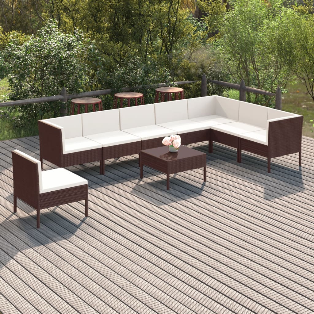 9 Piece Garden Lounge Set with Cushions Poly Rattan Brown