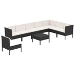 9 Piece Garden Lounge Set with Cushions Poly Rattan Black