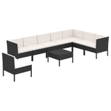 9 Piece Garden Lounge Set with Cushions Poly Rattan Black - Front View