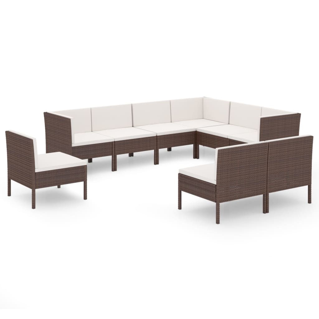 9 Piece Garden Lounge Set with Cushions Poly Rattan Brown