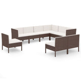 9 Piece Garden Lounge Set with Cushions Poly Rattan Brown - Front View