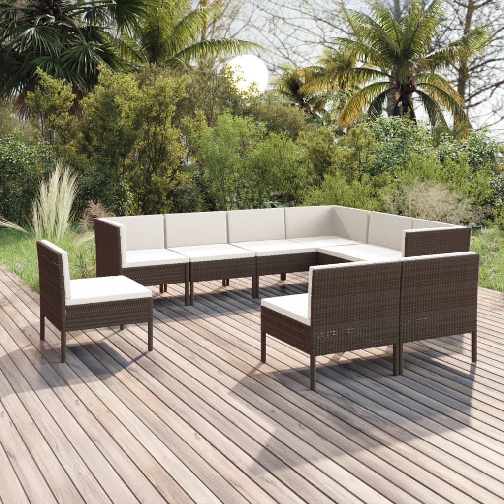 9 Piece Garden Lounge Set with Cushions Poly Rattan Brown
