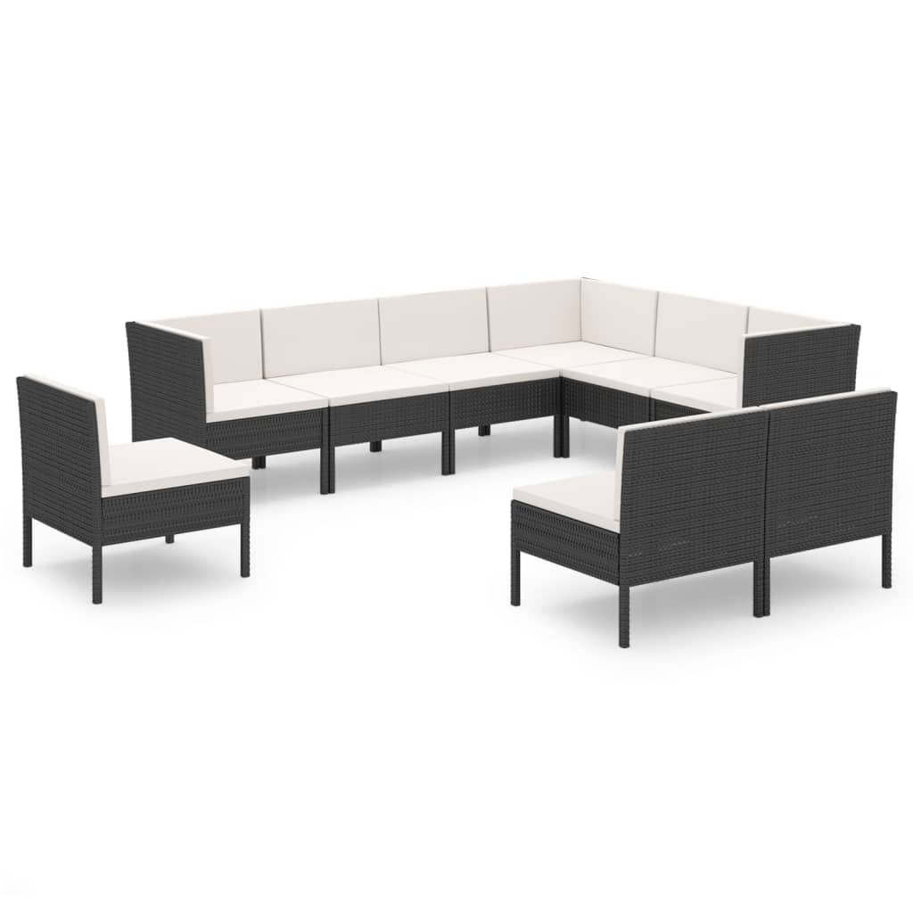 9 Piece Garden Lounge Set with Cushions Poly Rattan Black