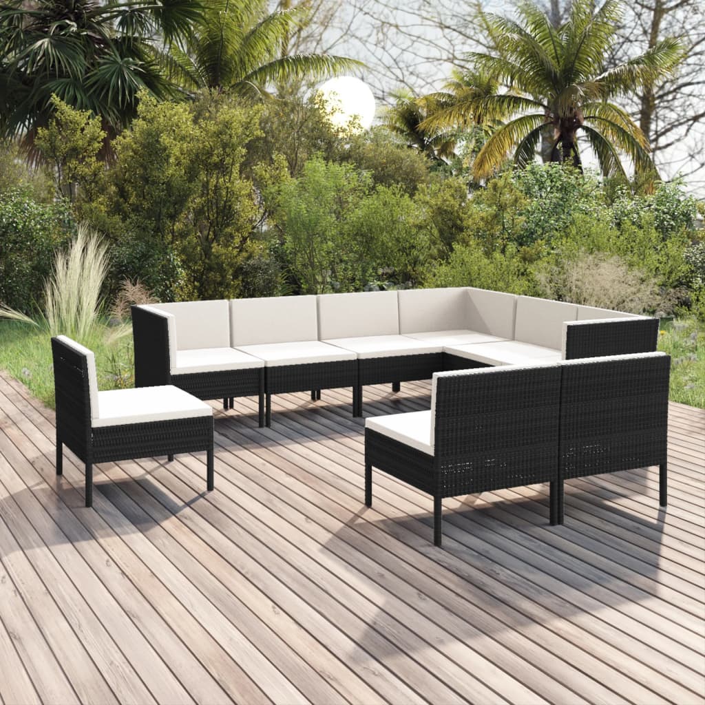 9 Piece Garden Lounge Set with Cushions Poly Rattan Black