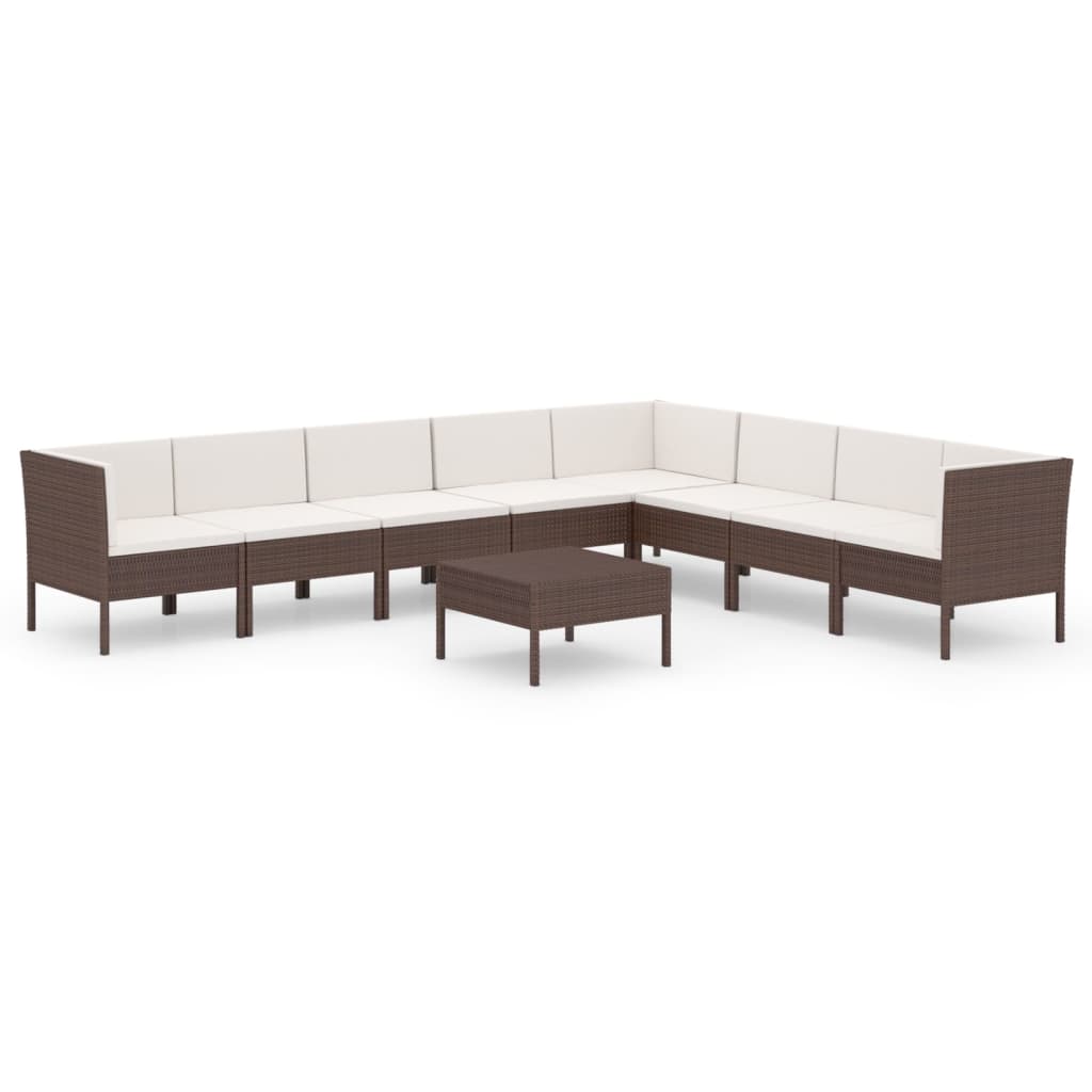 9 Piece Garden Lounge Set with Cushions Poly Rattan Brown