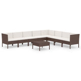 9 Piece Garden Lounge Set with Cushions Poly Rattan Brown