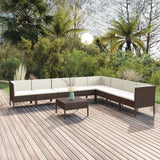 9 Piece Garden Lounge Set with Cushions Poly Rattan Brown