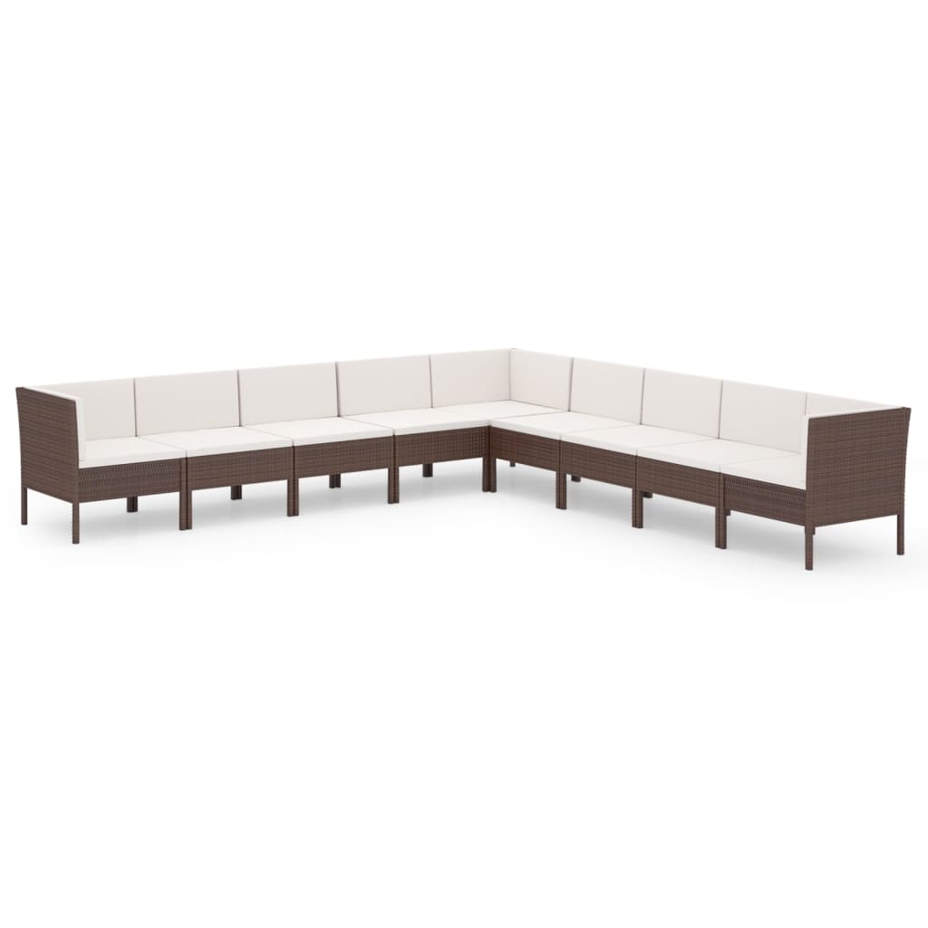 9 Piece Garden Lounge Set with Cushions Poly Rattan Brown