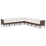 9 Piece Garden Lounge Set with Cushions Poly Rattan Brown
