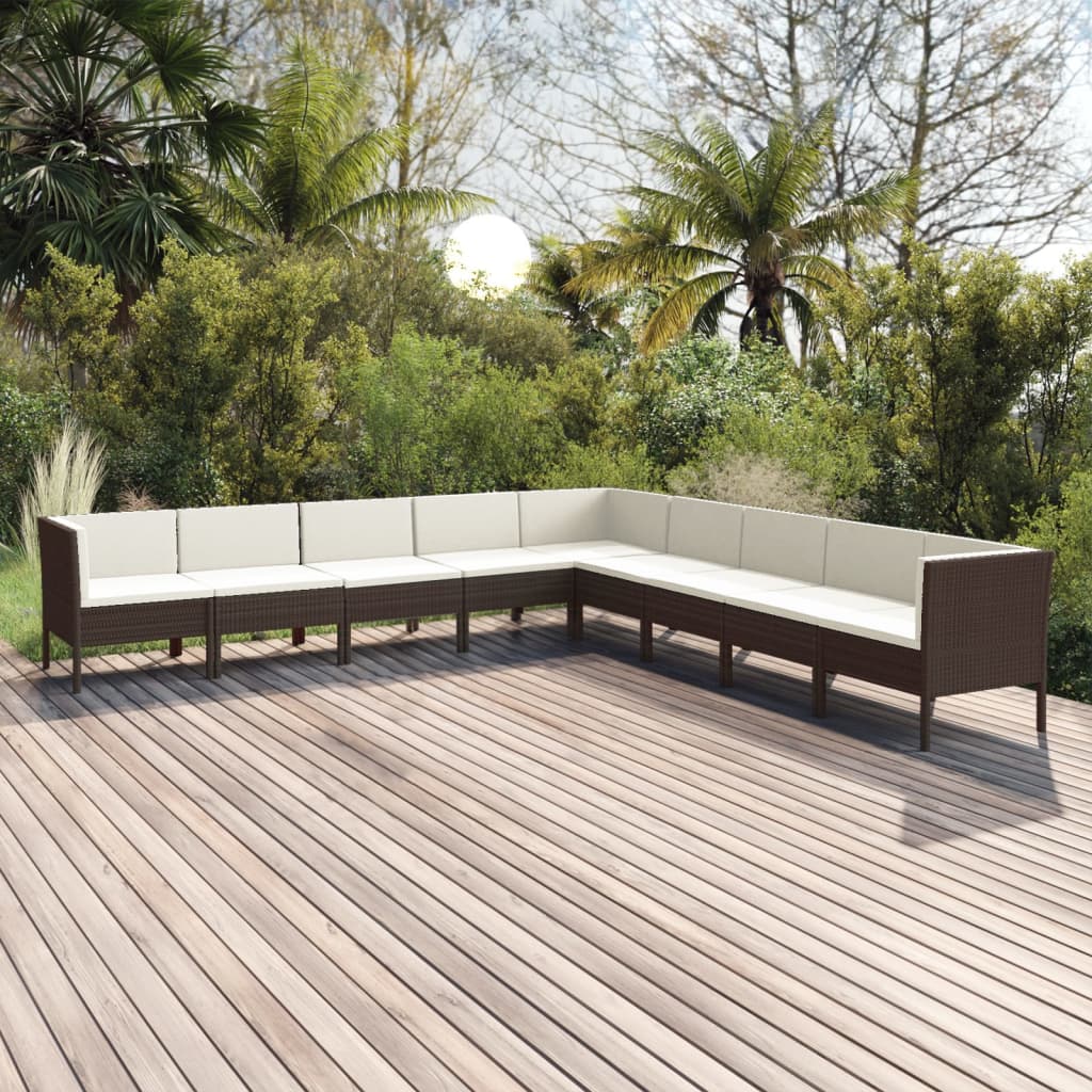 9 Piece Garden Lounge Set with Cushions Poly Rattan Brown