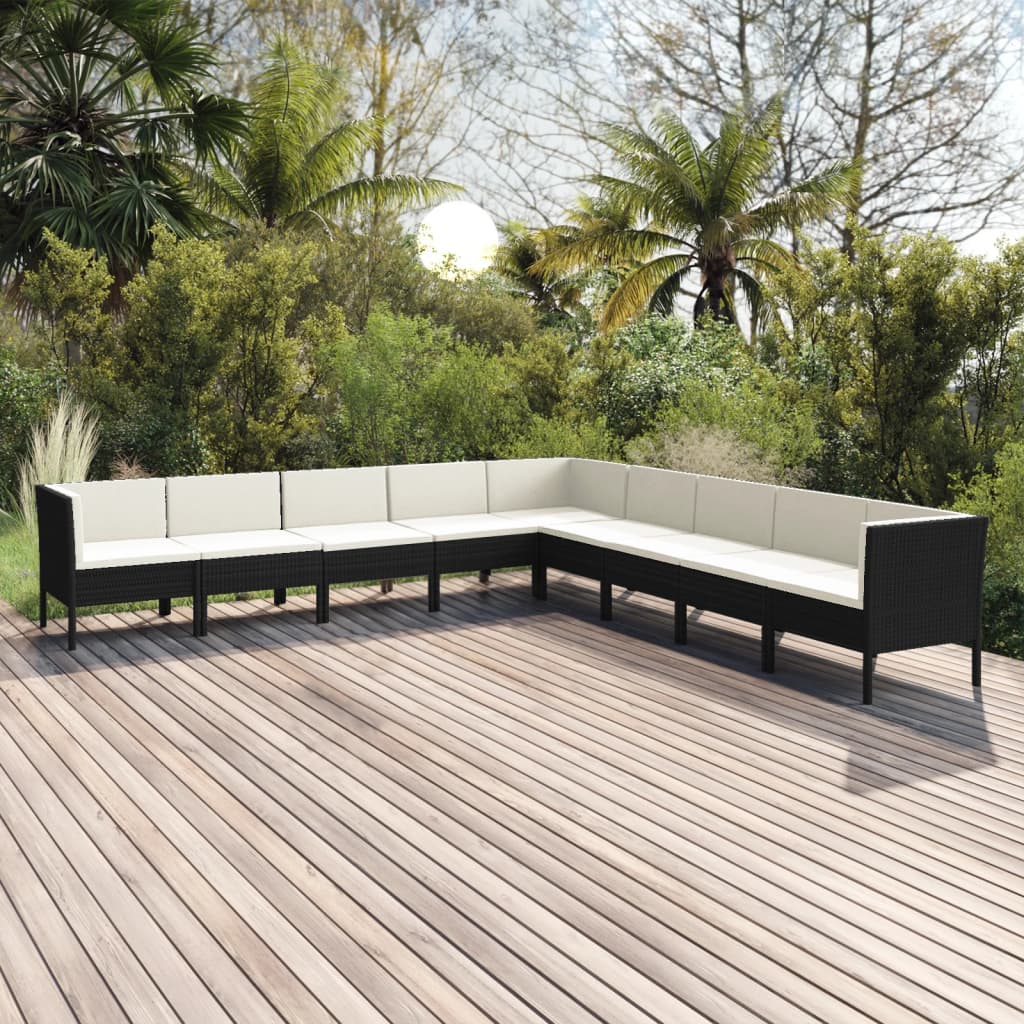 9 Piece Garden Lounge Set with Cushions Poly Rattan Black