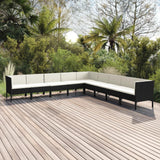 9 Piece Garden Lounge Set with Cushions Poly Rattan Black