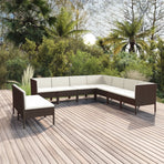 9 Piece Garden Lounge Set with Cushions Poly Rattan Brown