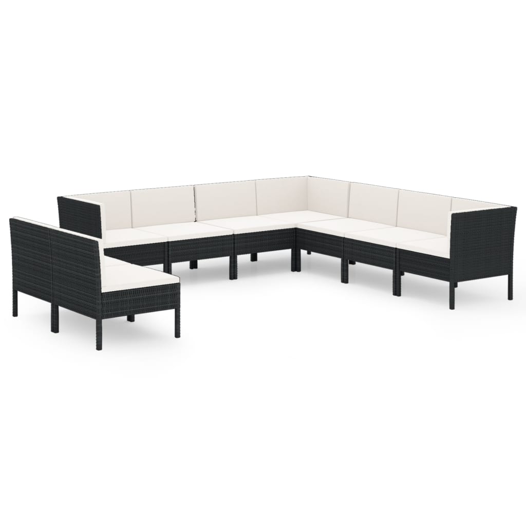 9 Piece Garden Lounge Set with Cushions Poly Rattan Black