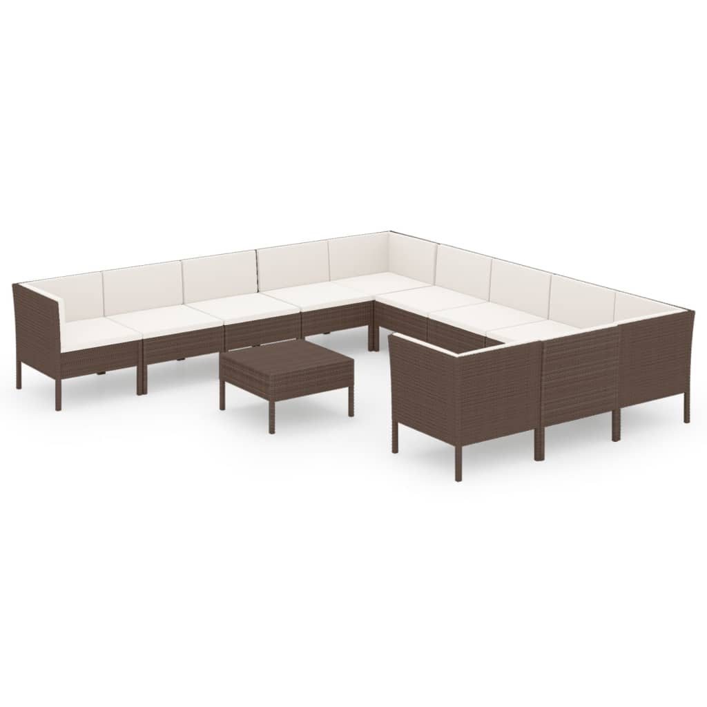 12 Piece Garden Lounge Set with Cushions Poly Rattan Brown