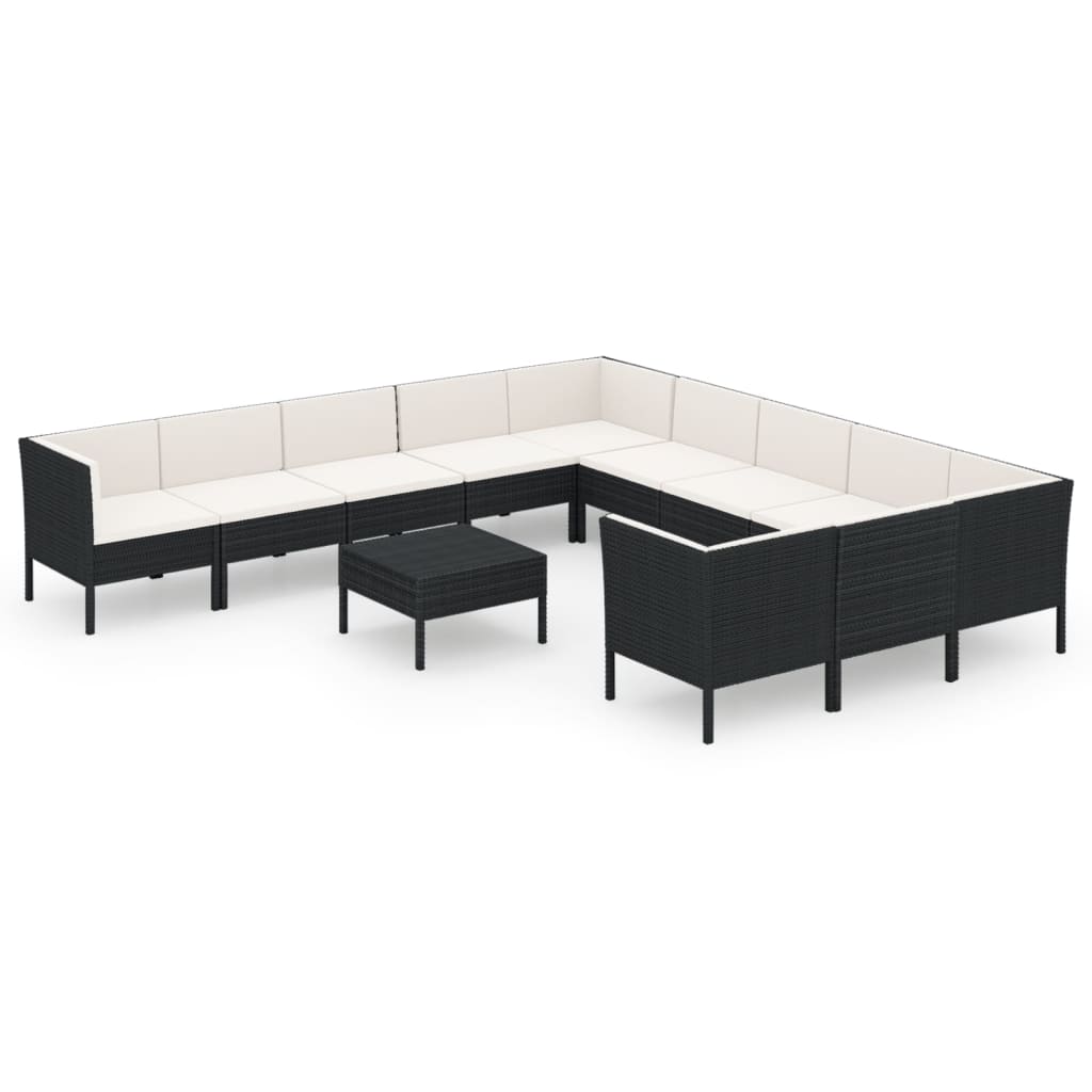 12 Piece Garden Lounge Set with Cushions Poly Rattan Black