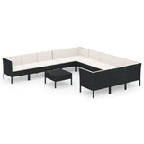 12 Piece Garden Lounge Set with Cushions Poly Rattan Black