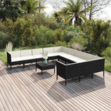 12 Piece Garden Lounge Set with Cushions Poly Rattan Black